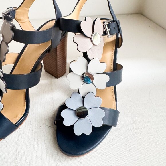 Michael Michael Kors Kit Blue Floral Black Heel Sandals 6.5M - Picture 7 of 9
